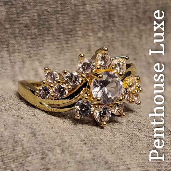 FINAL RESTOCK!! Brilliant Cut 18k Yellow Gold Plated Cluster Ring - Picture 2 of 6